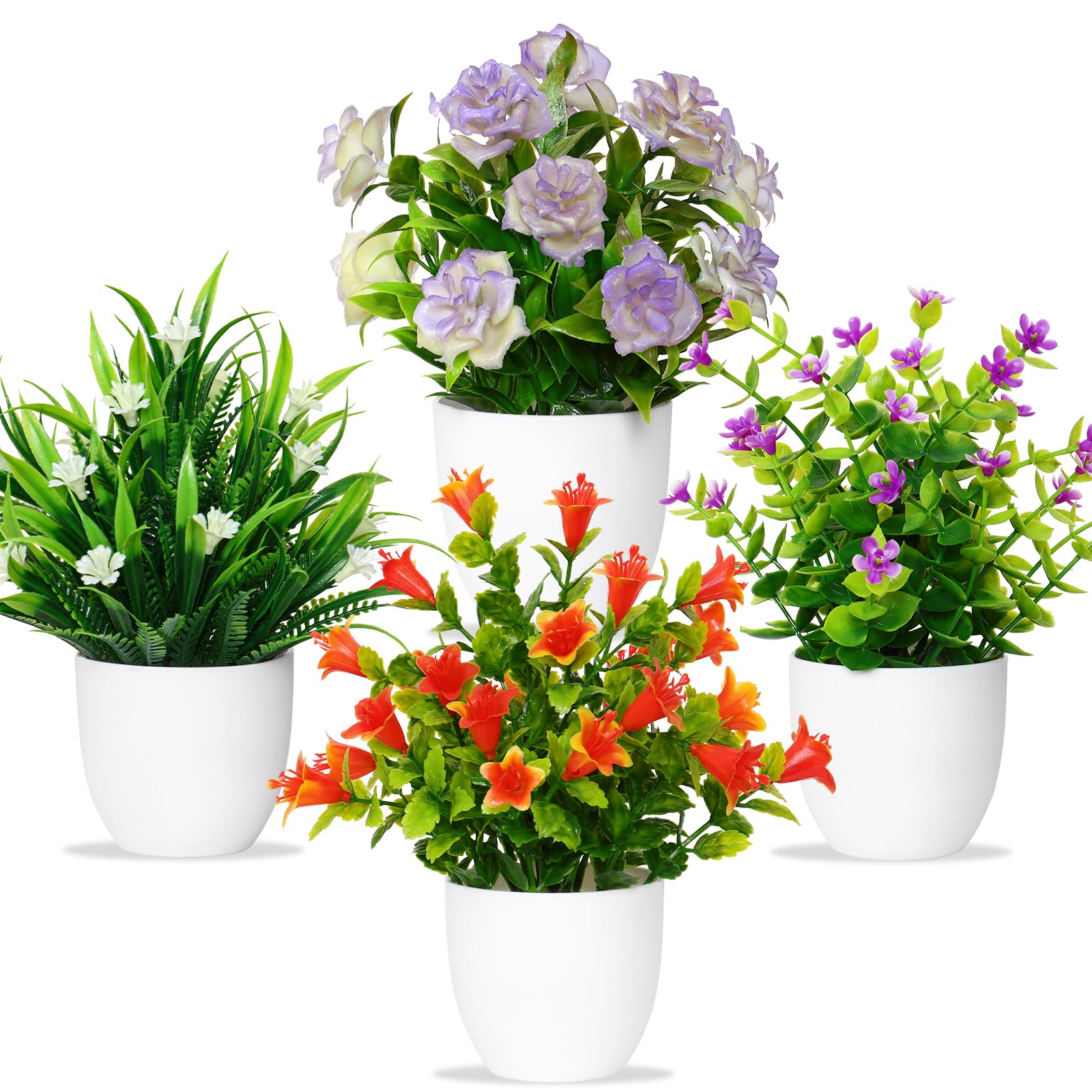 Amazon.de: Betylifoy Knstliche Pflanzen mit Topf Kleine Topfpflanze 4  Stck Kunstpflanze mit Blume Grnpflanzen Dekor Plastik Pflanzen Indoor  Dekor fr Bro Haus Balkon Wohnzimmer Badezimmer