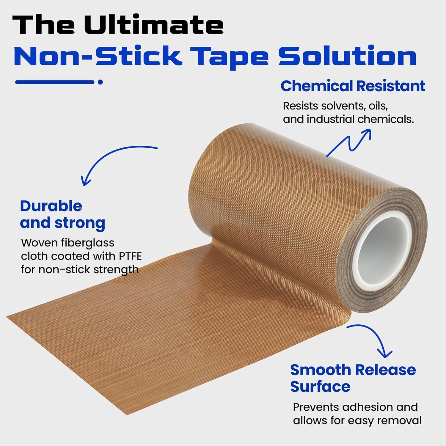 PTFE Teflon Tape Roll, 4 Inch x 33 FT x 0.18mm Thick, Extra Wide High Temperature Non-Stick Fiberglass Tape for Industrial Equipment, Heat Press, Large Surface Protection & Sealer Applications