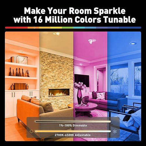 Miniatura 5 de Gimbal - Iluminación empotrable inteligente de 4 pulgadas, paquete de 4 focos de globo ocular Wi-Fi Bluetooth LED empotrados RGBCW luz colorida con