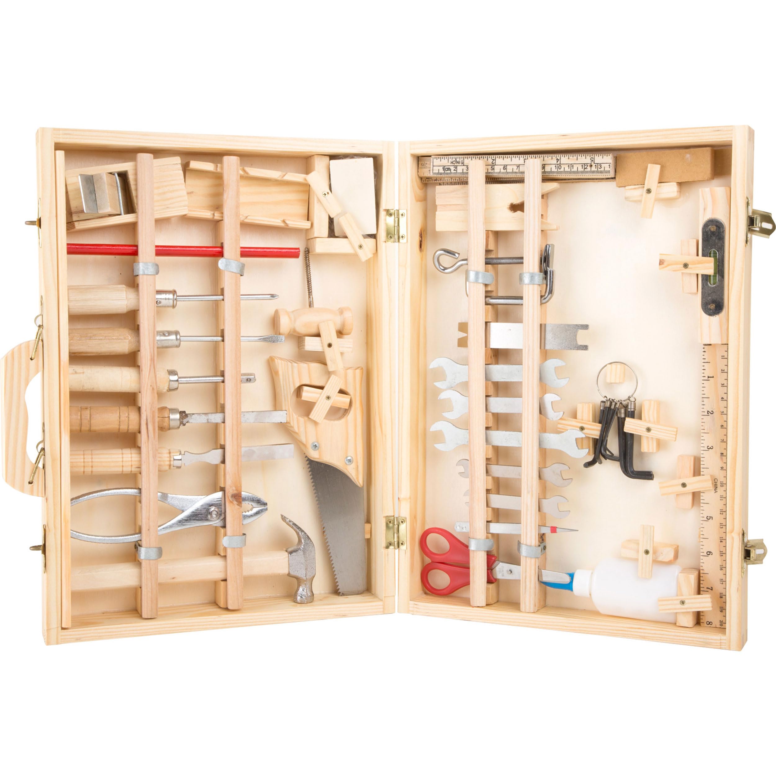small foot Werkzeugkoffer Deluxe aus Holz, mit Zubehör, wie Hammer, Säge, Hobel uvm, ab 6 Jahren, 2241