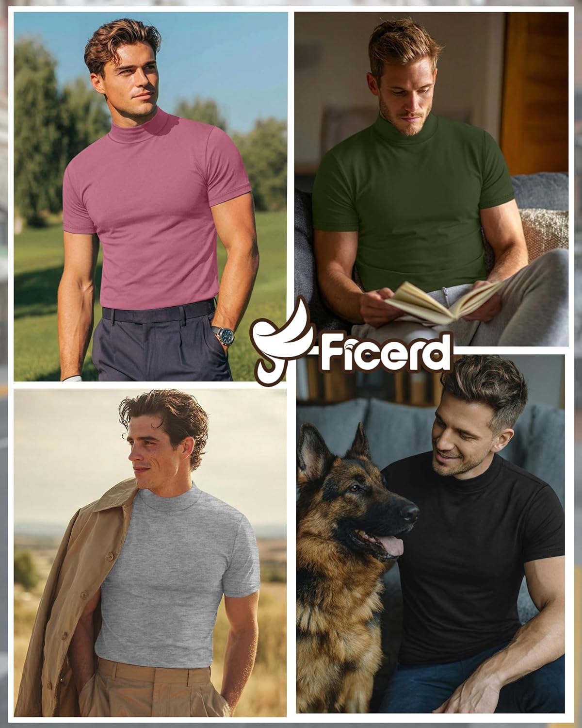 Ficerd 4 Pack Men's Mock Neck T Shirts, Short Sleeve Mock Turtleneck Undershirt Pullover Basic Tops Causal Solid Tee for Men - Image 2