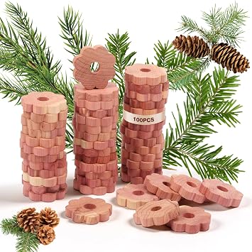 100Pcs Floral Shape Cedar Block Set for Clothes Storage Aromatic Scent Cedar Ring for Wardrobe Drawer Suitcase Shoe Cabinet