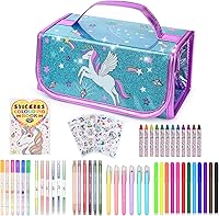 nasominako 54PCS Washable Scented Unicorn Markers Set for Kids 4-8 - Glitter Pens, Crayons, Stickers & Coloring Book in Glittery Pencil Case, Girls Birthday Gift
