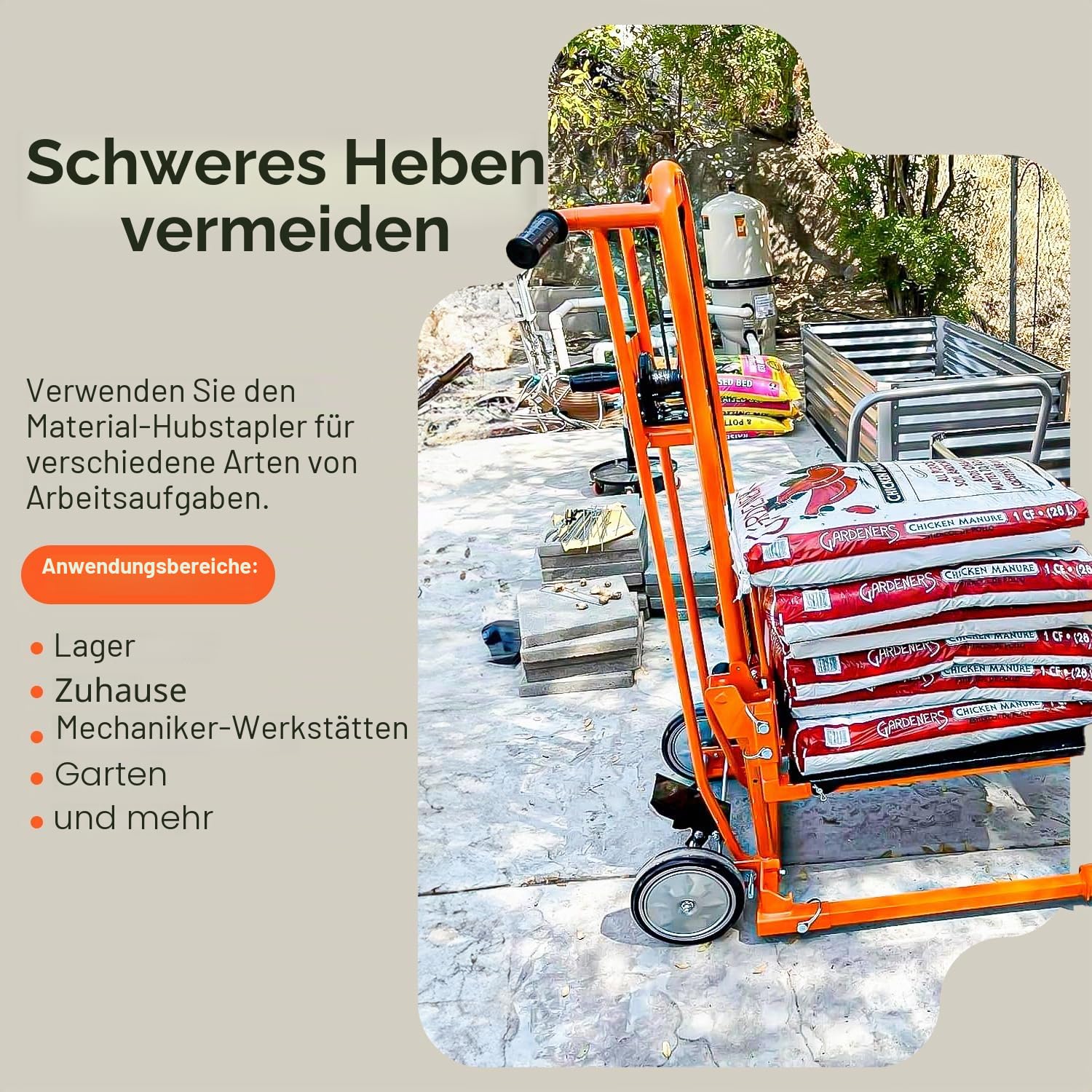 SuperHandy Material Hebewinde Stapler, Palettenwagen, Hubtisch, Gabelheber, 150 kg, 100cm maximale Hubkraft mit 20cm Rädern, Lenkrollen [zum Patent angemeldet]