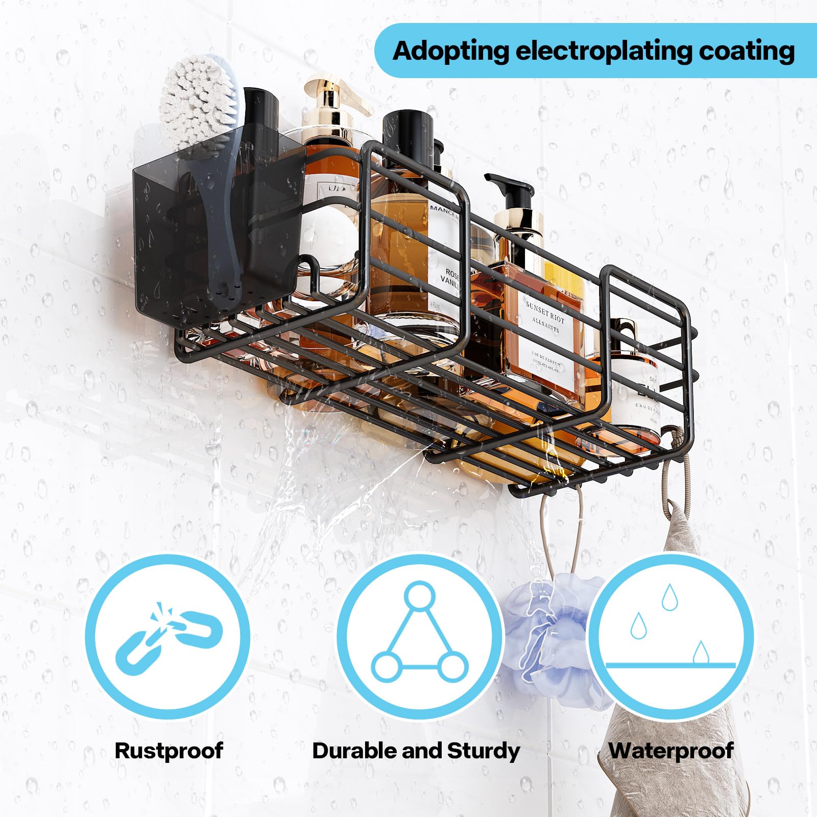 YGMMGY Shower Caddy Bathroom Organizer Adhesive Shelves 4 Packs Large Capacity Shower Racks, Rustproof Stainless Steel Bathroom Shower Organizer