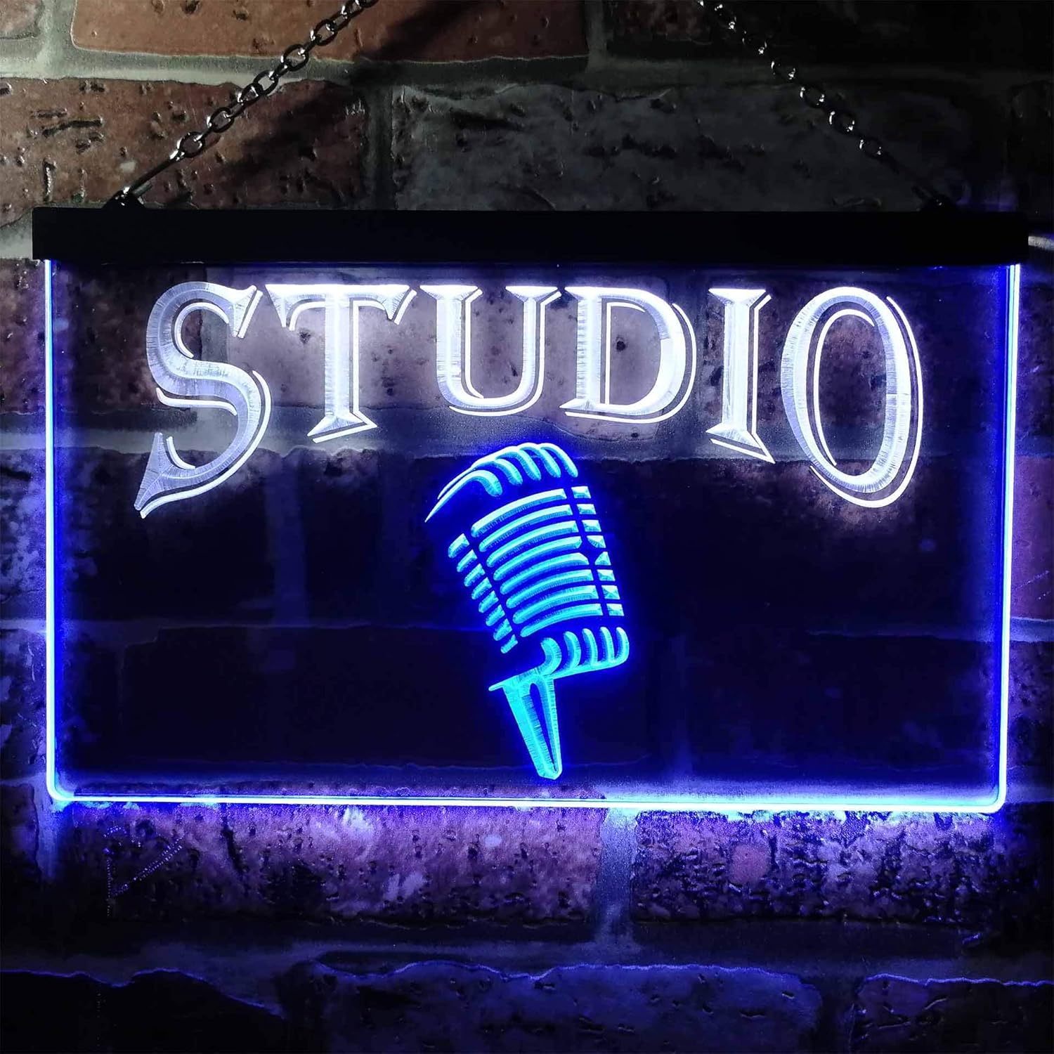ADVPRO Studio On Air Microphone Illuminated Dual Color LED Neon Sign White & Blue 24" x 16" st6s64-i0587-wb
