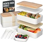 Bentoheaven Premium Bento Box Adult Lunch Box with 2 Compartments (40oz), Cutlery & Set of Chopsticks, Large Dip Container, Cute Black Japanese Bento Box, Rectangle, Microwavable (Outer Space)
