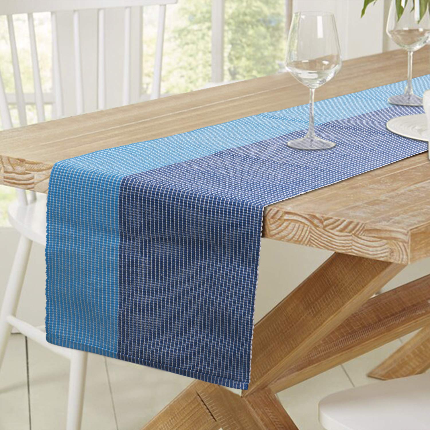 HOKIPO Blue Ribbed Placemats & Table Runner -21