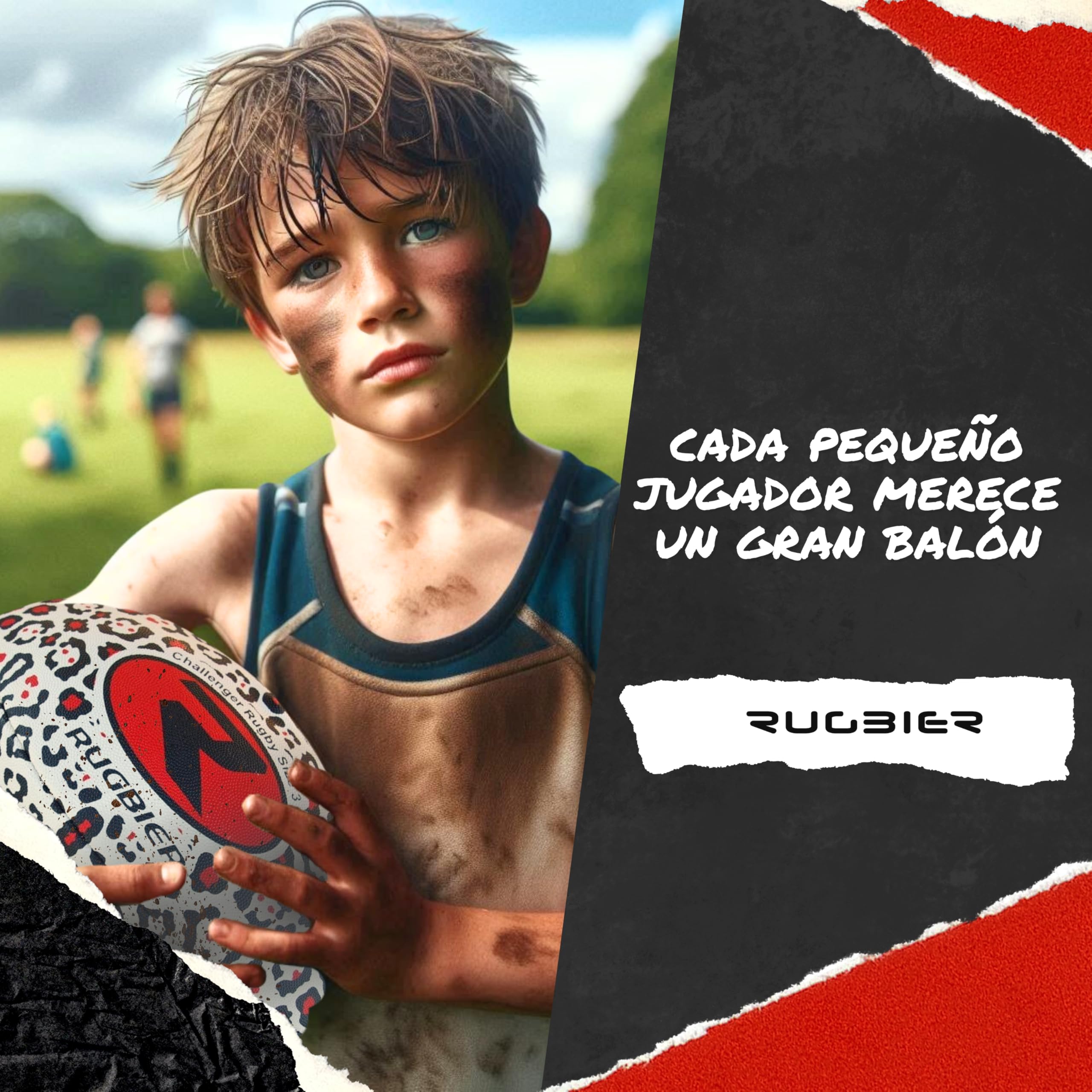 Balón de Rugby para Niños y Niñas T3 – Balón para Escuela - Iniciación y Entrenamiento - Diseño Exclusivo - Modelo Panther Red