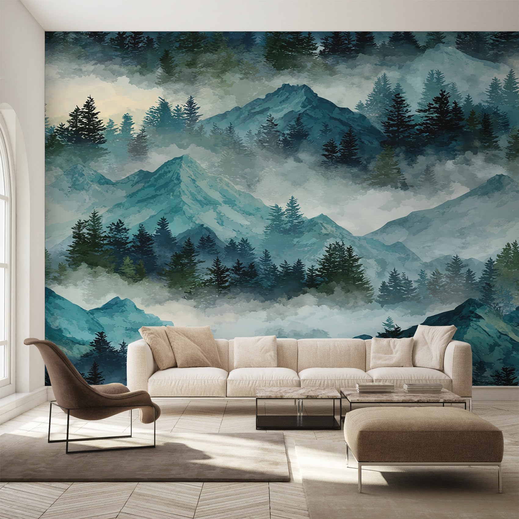 Papier peint forêt brumeuse pour une décoration murale de chambre zen