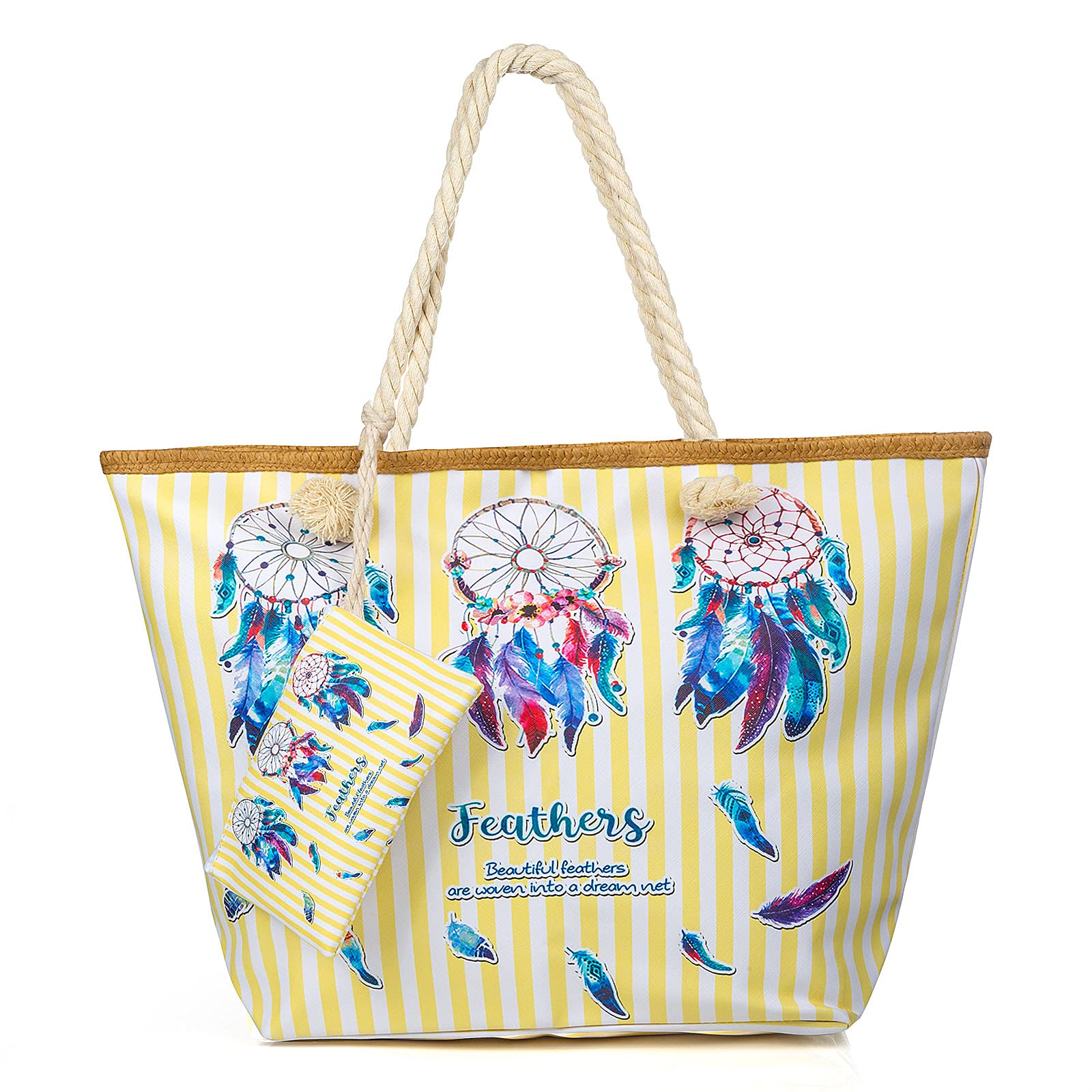 Weinsamkeit Bolso de Playa Grande, Bolsa de Playa para Mujer, Totalizador de Lona Shopper Bolsa de Hombro, Impermeable con Cremallera