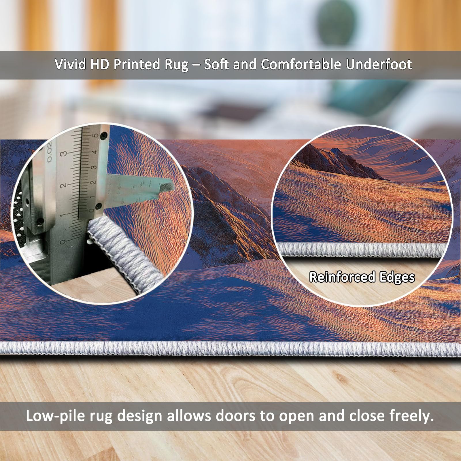 Genérico Alfombras Lavables para Sala de Estar Sol y Montañas Fotografía Paisaje Natural 80 x 150 cm, de Pelo Corto Suaves para Dormitorio - Antideslizantes, esponjosas de Lana sintética con Efecto