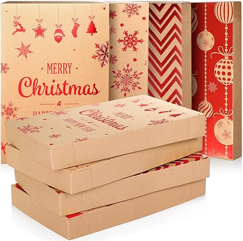 Miniatura 1 de Tenceur 12 cajas de regalo para camisas de Navidad, caja de papel kraft para camisas con tapas, 4 diseños de 14.2 x 9.4 x 2 pulgadas, cajas de