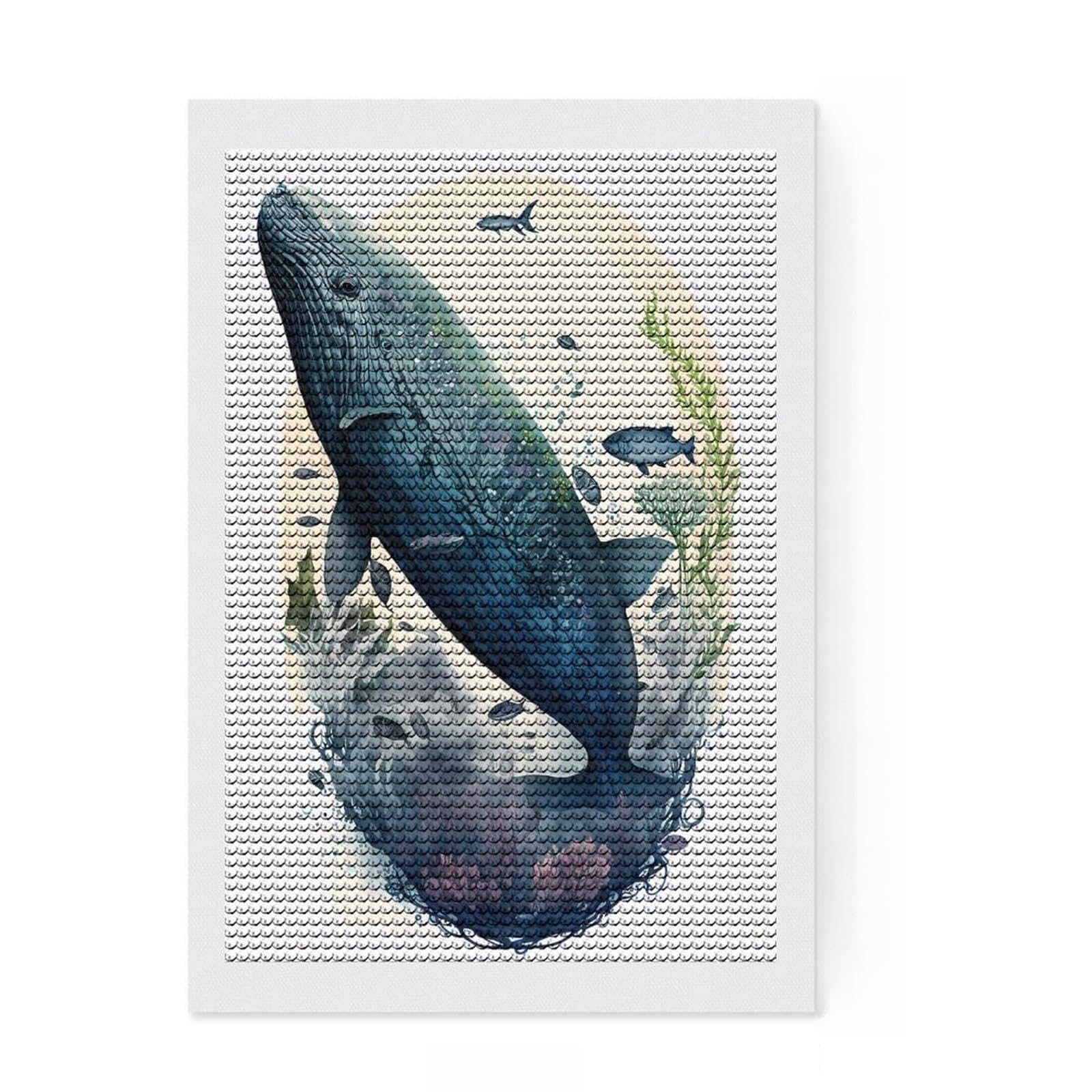 Junmoney Watercolor Whale Diamond Art Kit 8"x12", Mindful Craft Activity, Office Decor, for Creative Relaxation, Thoughtful Handmade Gift