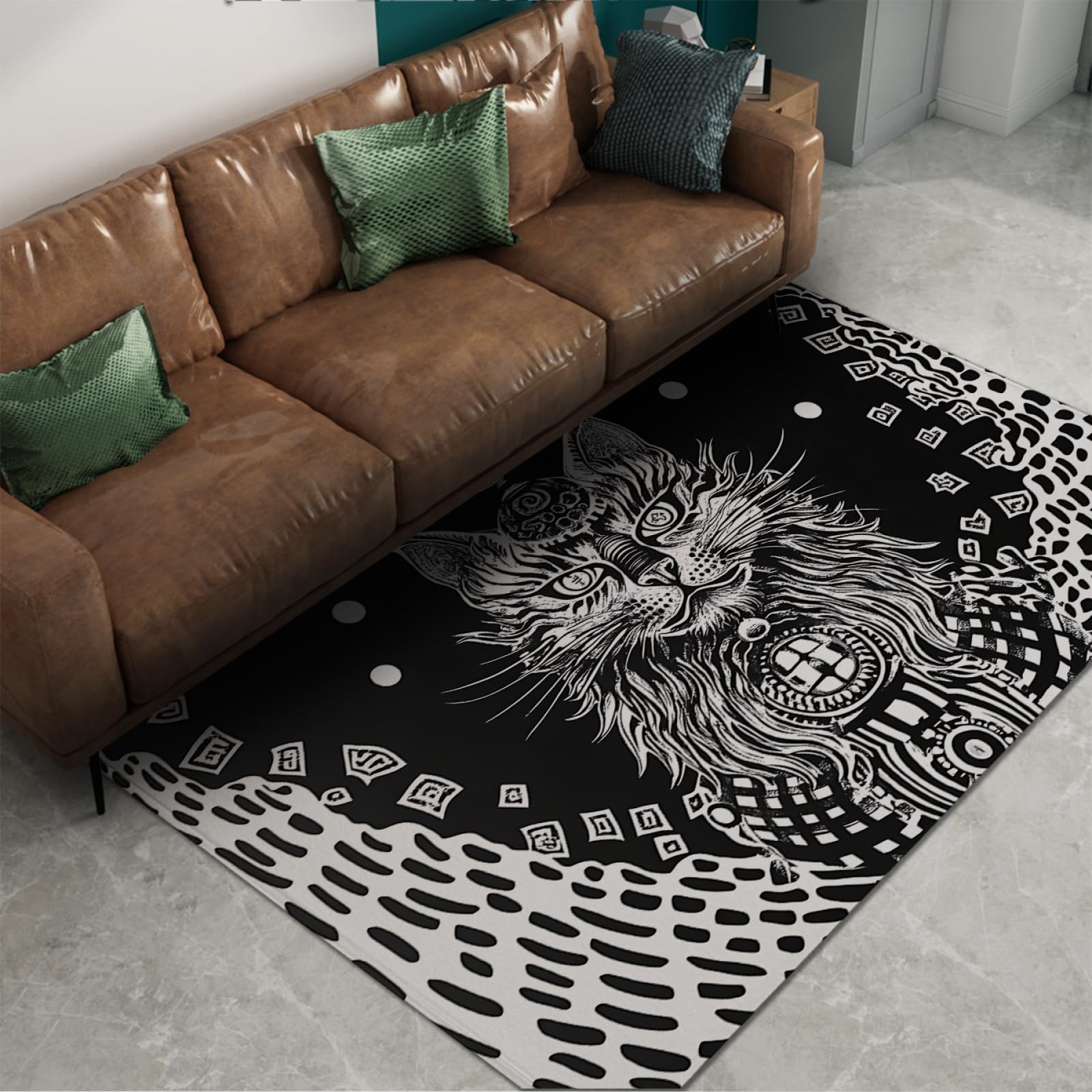Paillasson entrée chats tigres noir et blanc tapis de salle de jeux ado look mystérieux