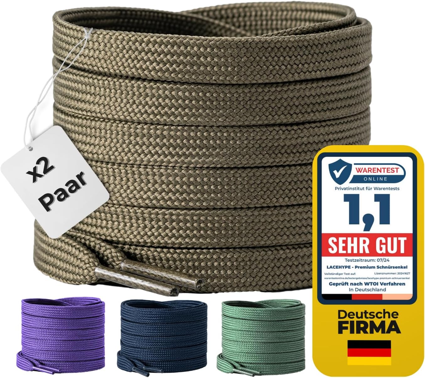 LaceHype Schoenveters, 2 paar platte veters, scheurbestendig, polyester schoenveters voor sneakers, sportschoenen, hardloopschoenen, 10 mm breed, beige, 130 cm