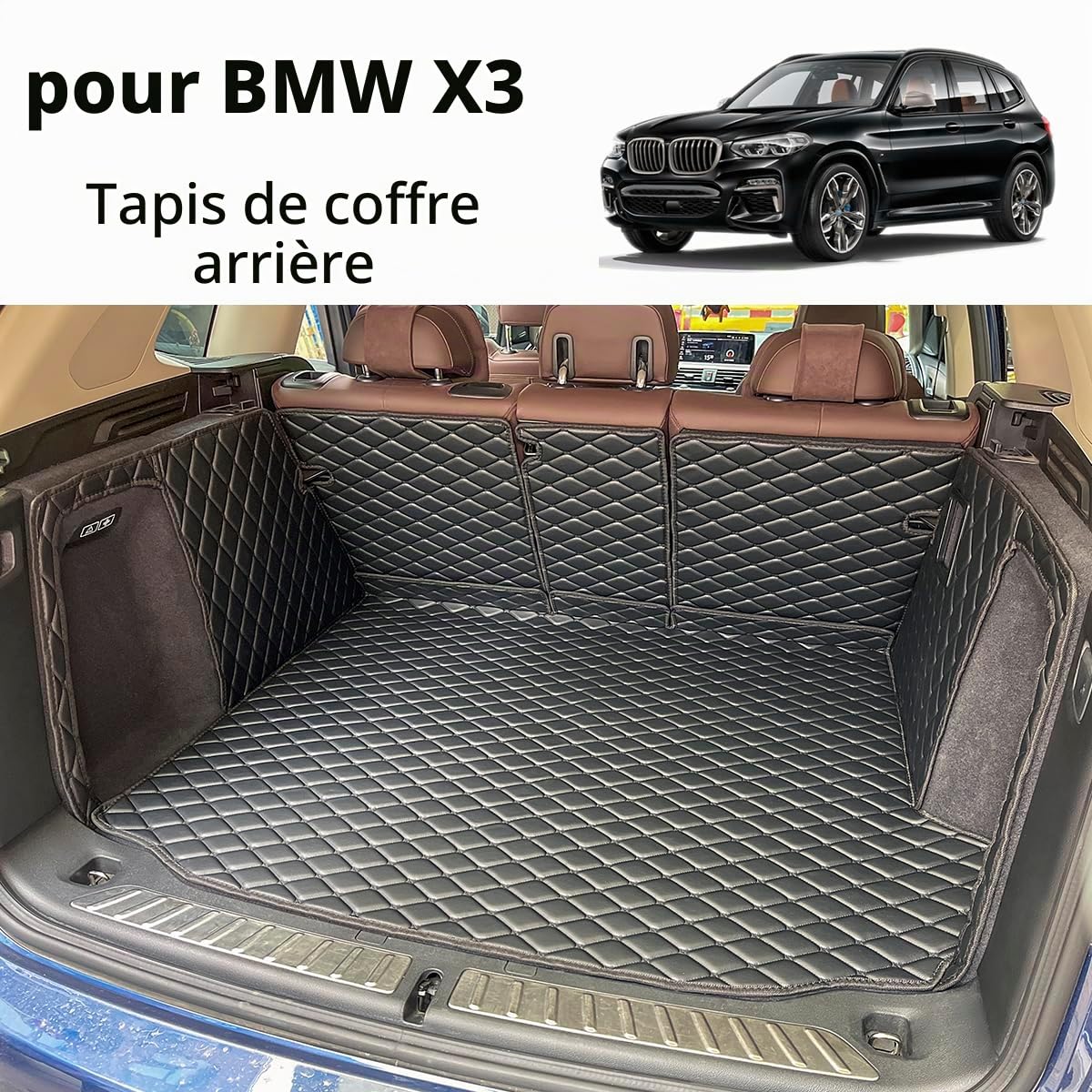 Tapis de coffre compatible avec BMW X3 G01 2018-2024 et doublures de coffre à dossier arrière toutes saisons (ne convient pas au X3 xDrive 30e)