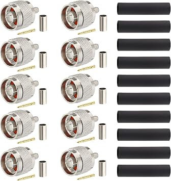 RG58 N Male-Plug Crimp Connector 10PCS Type N Connector Compatible with RG58, LMR195, RG303, 3D-FB, RG58U, RG400, RG142 Coax Cables