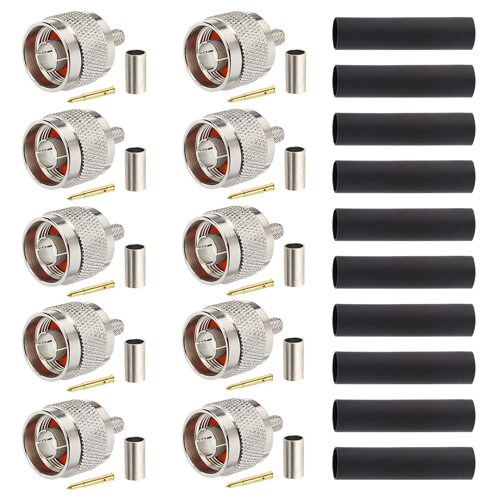 RG58 N Male-Plug Crimp Connector 10PCS – Type N Connector Compatible with RG58, LMR195, RG303, 3D-FB, RG58U, RG400, RG142 Coax Cables