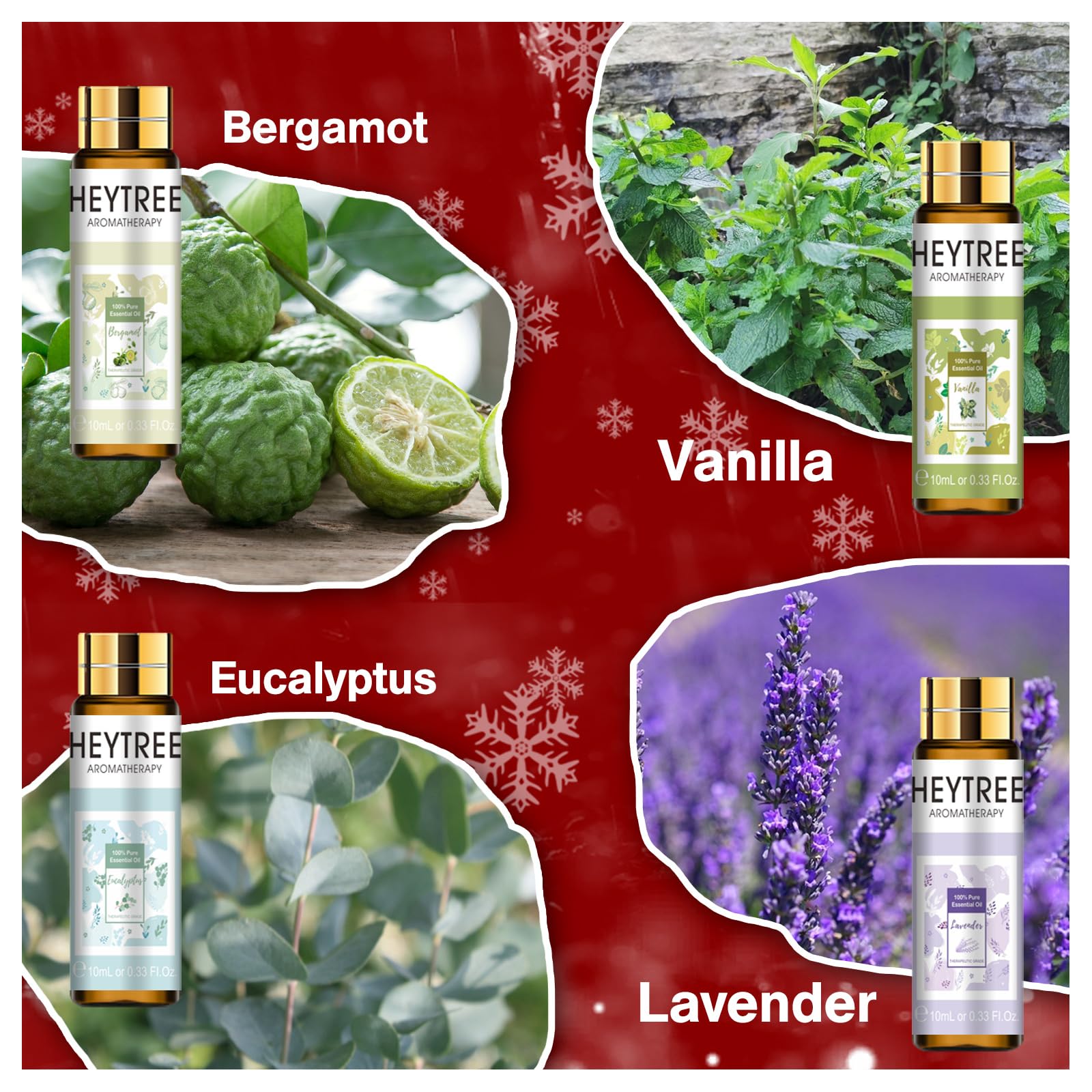 Aceites Esenciales Set 8 x 10ml, Aceites Puros de Aromaterapia Natural - Lavanda, Eucalipto, Árbol de Té, Vainilla, Menta, Hierba de Limón, Bergamota, Naranja