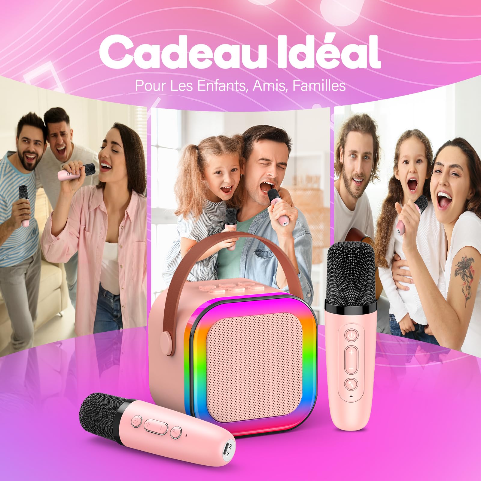 Dislocati Cadeau Fille 3-12 Ans Micro Karaoke Enfant Sans Fil Bluetooth Jouet pour Chanter Anniversaire - Karaoké Fêtes et Jeux à la Maison