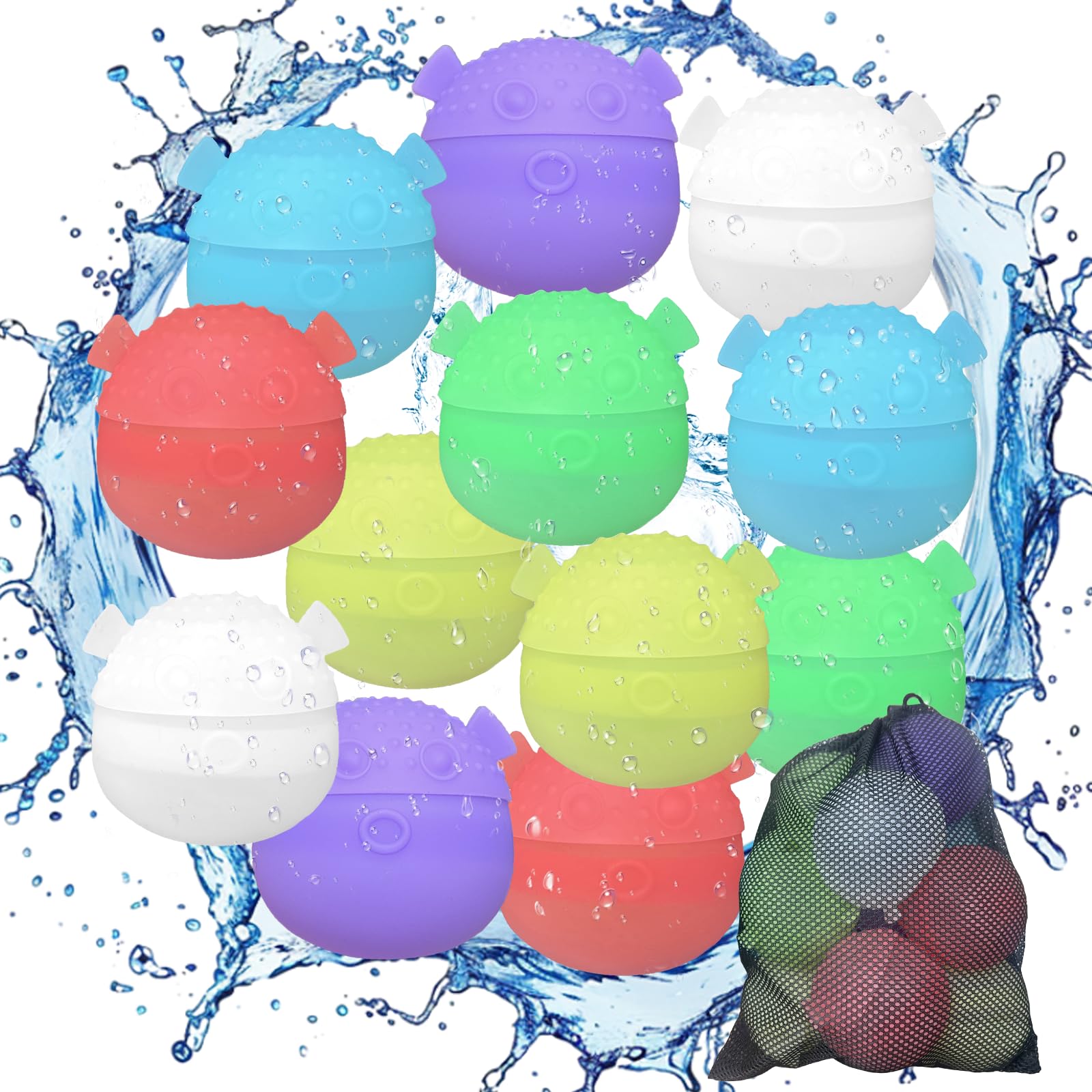 Pack of 12 silicone water balloons, reusable