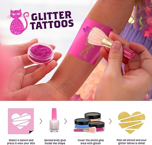 Miniatura 3 de Kit de estudio de tatuajes temporales brillantes para niños, tatuajes falsos metálicos y con purpurina para niñas, ideas de regalo de cumpleaños