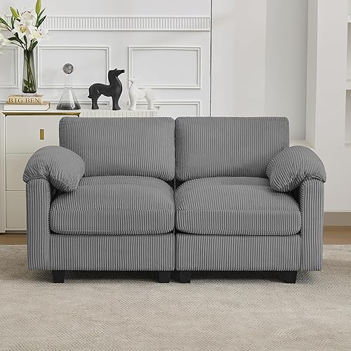 Miniatura 20 de Sofá nube seccional en forma de V de 114 pulgadas con otomana, sofás modulares de 7 plazas para sala de estar, sofá de pana de gran tamaño con