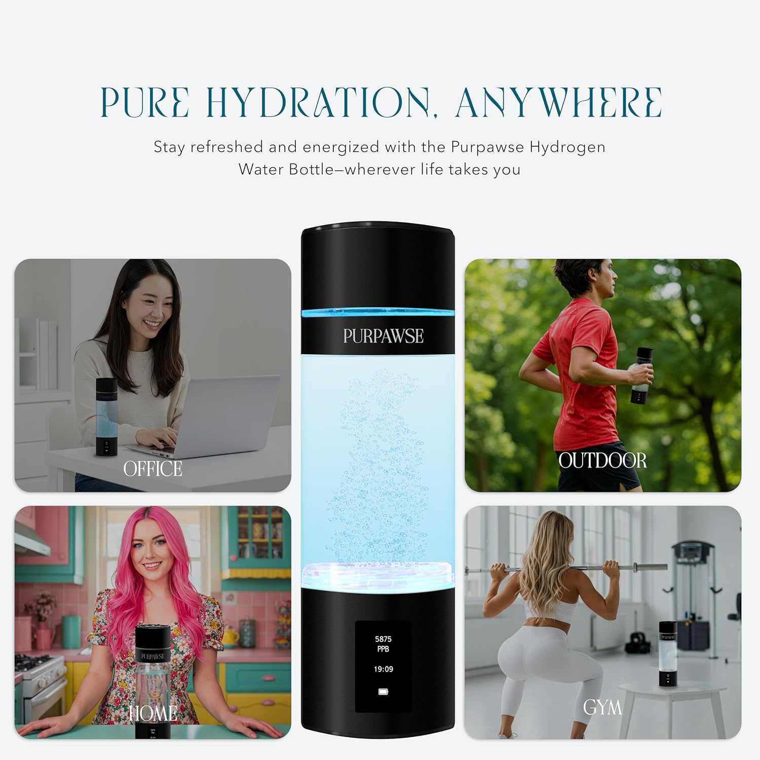 Portable Hydrogen Water Bottle Generator, Up to 6000 PPB with SPE/PEM Technology Hydration Hydrogenated Water Bottle, Athletic, Rechargeable H2 Generator, Long Lasting Battery - Image 6