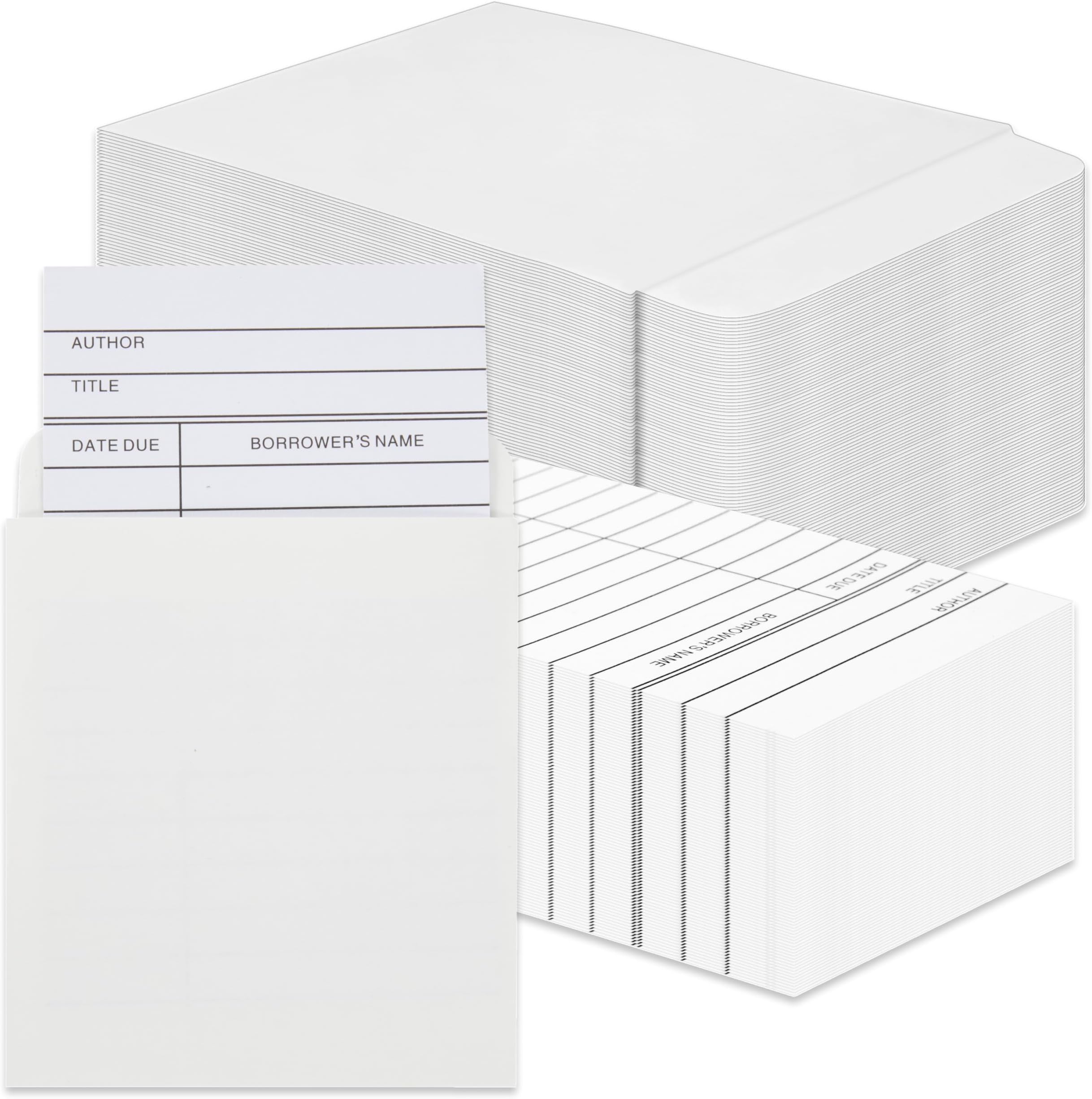 Best Paper Greetings Set of 100 Library Cards and Book Pockets - Library Pockets, Library Card Holder, Book Cards for Public Library Record Keeping, Tracking, Book Borrowing, White
