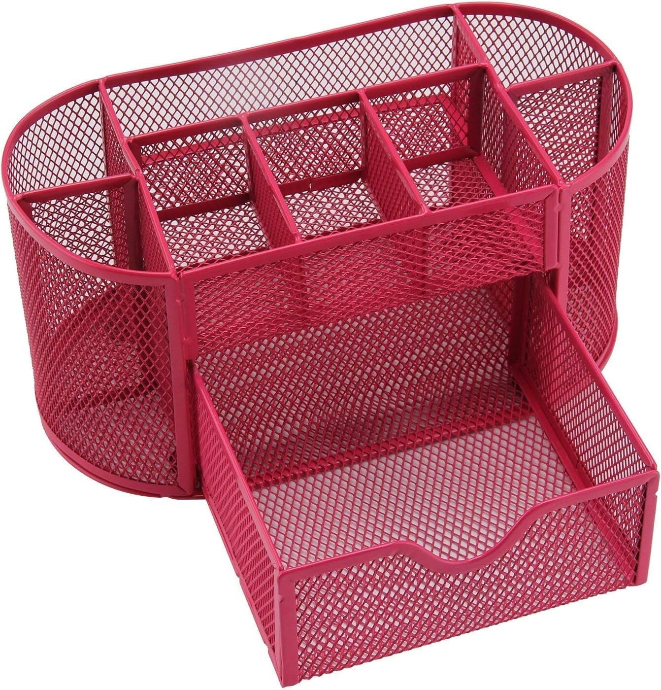 Acxdarsh One Color Desk Organizers Hot Pink Mesh Desk Organizer, Multifunctional Pen Holder Stationery Storage Caddy