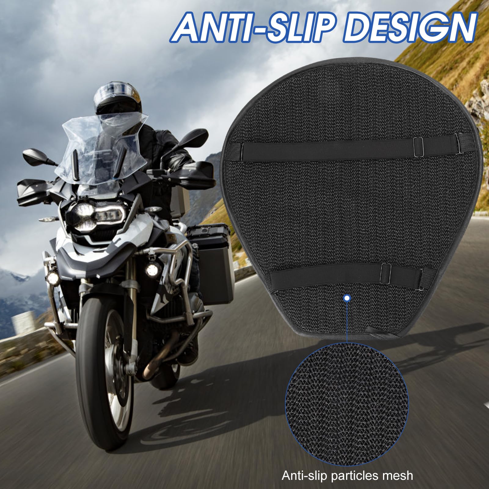 Atmungsaktives Mesh-Motorrad-Sitzkissen, 5-lagiger Gel-Sattel, Ganzjahres-Komfortpolster mit Handschuhen-Kombination, Belüftetes Design für Lange Fahrten, Faltbar, Universelle