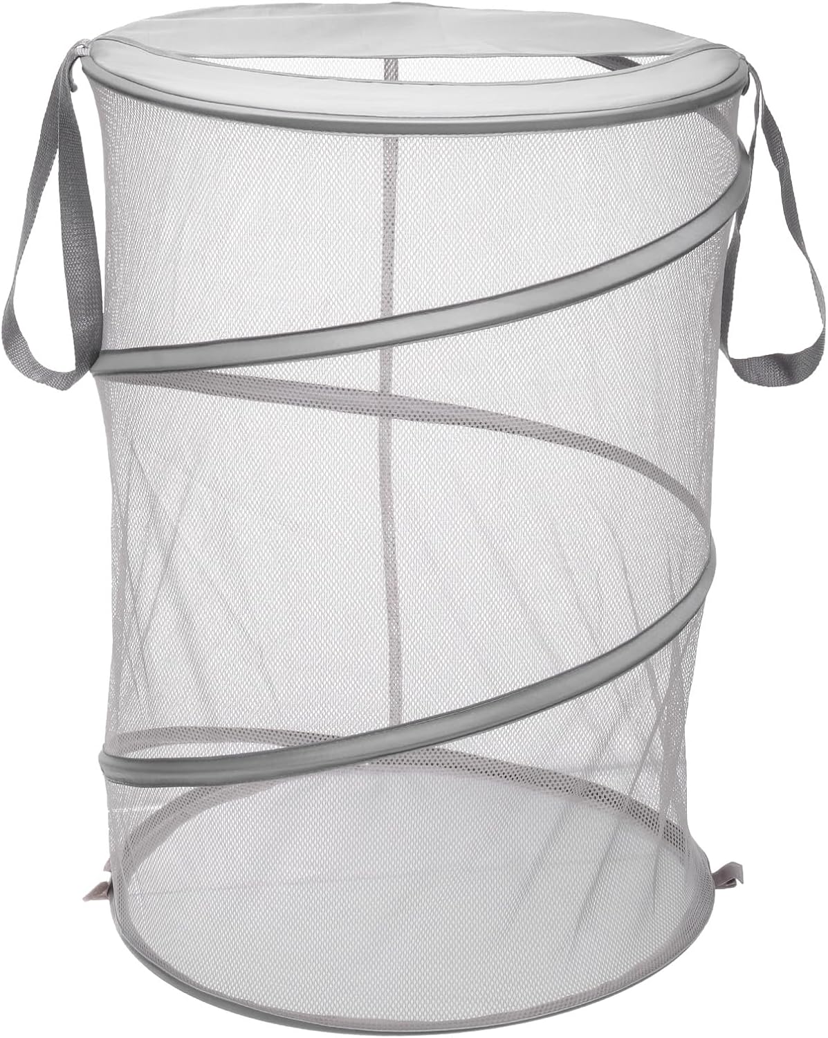 uxcell Mesh Laundry Hamper, Foldable Laundry Basket with Reinforced Handles for Washing Storage, Bathroom, Dorm, and Travel, 26" H x 18" W (Black)