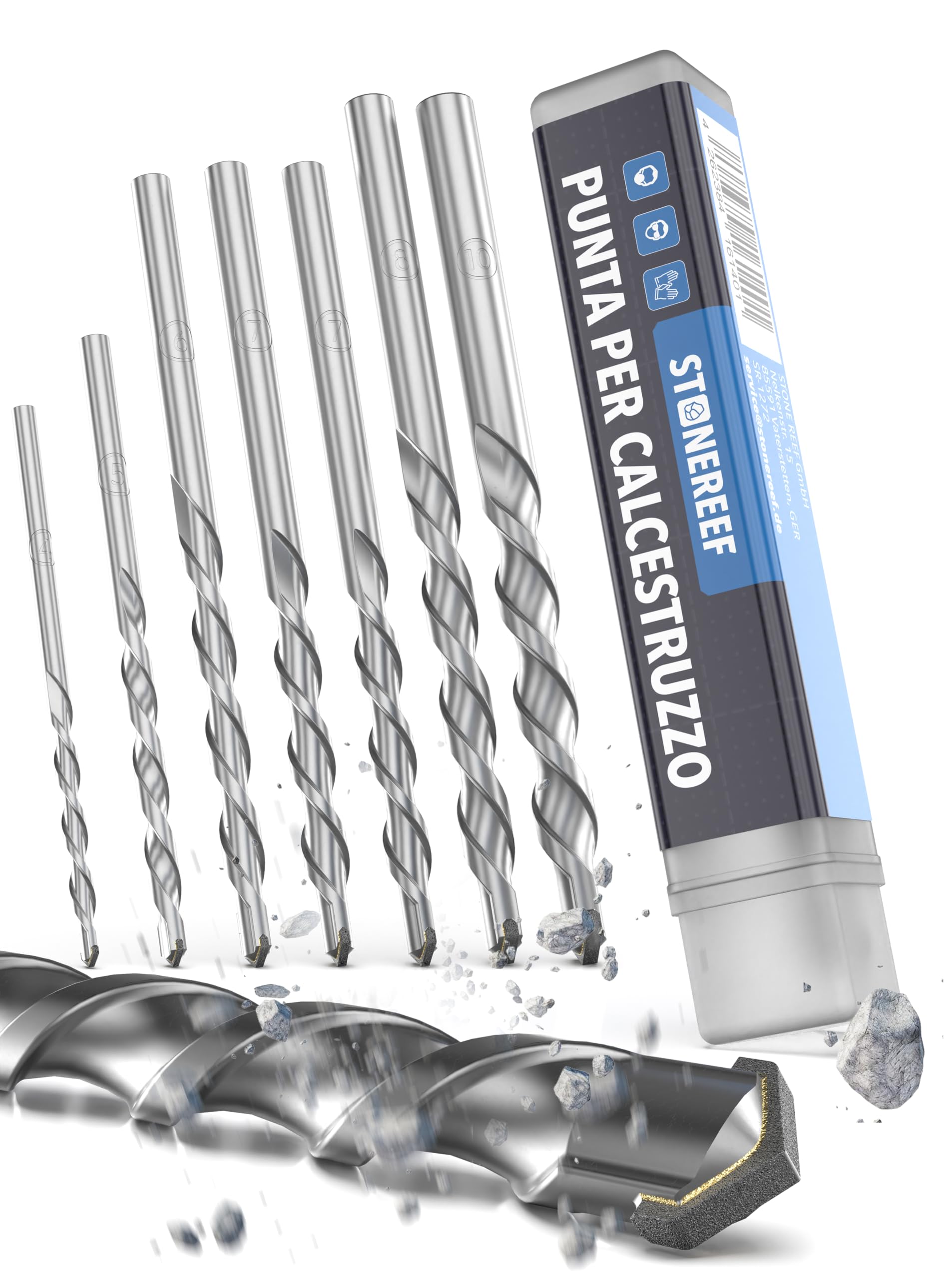 Set di 7 punte per calcestruzzo con codolo rotondo Ø 4 – 10 mm – Punte per pietra per calcestruzzo, muratura e mattoni – YG8C punta in metallo duro levigato – Set di punte per trapano a percussione e