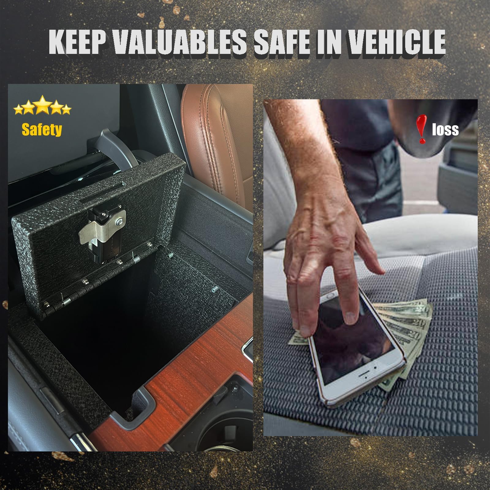 JIKE Underseat Gun Safe Vault - Premium Console Safe Vault Compatible with Ford F150 2015-2025 with Split Bench Seat, Fingerprint Lock with Backup Key