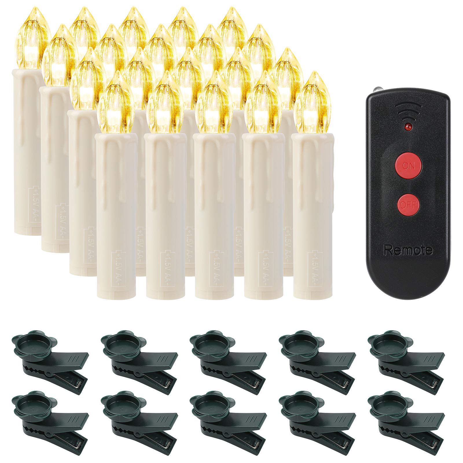 SHYOSUCCE 20 Velas LED de Árbol de Navidad, Velas de LED Navidad Inalámbricas con Control Remoto, Luces de Velas Navidad Blancas Cálidas para Navidad, Bodas, Cumpleaños, Fiestas