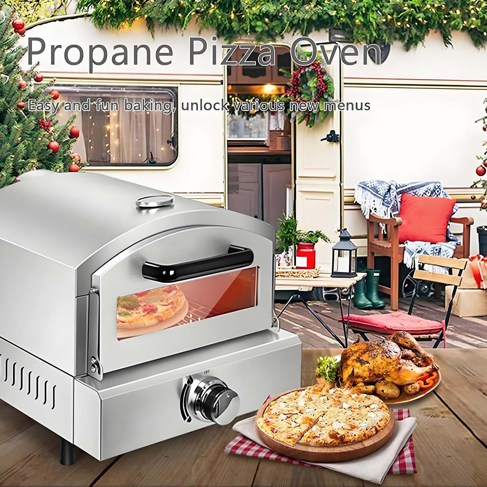 Forno A Gas per Pizza in Acciaio Inox - Termometro Esterno di Precisione Cottura, Design Antivento, Manopole dei Bruciatori Regolabili, Include Vassoio Raccogli-Gocce per Pizza, Valvola di