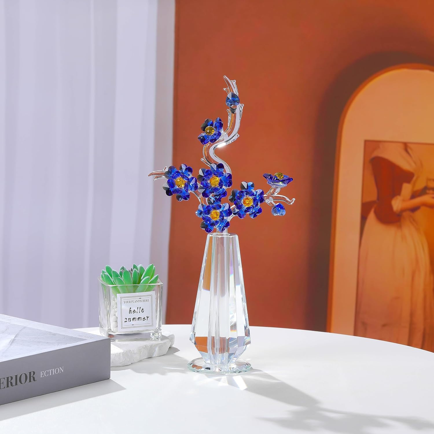 Blue Cherry Blossom Crystal Flowers with Stems - Glass Flowers with Vases Japanese Cherry Gifts Decor for Wife Girlfriend Women - Crystal Collectible Home Table Decor for Valentines Wedding Gifts - Image 5
