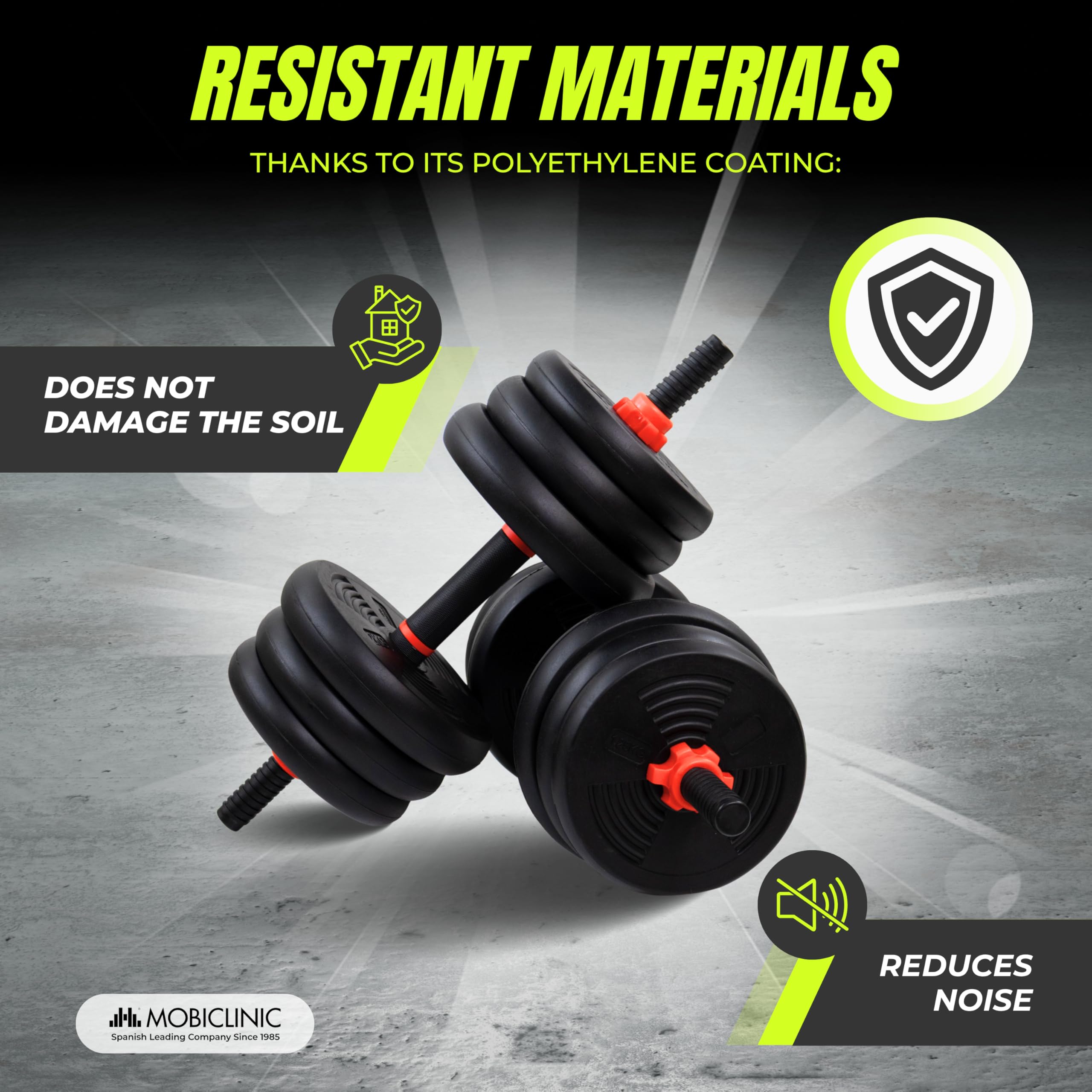Mobiclinic®, Mancuernas Ajustables 20 Kg, 4 en 1, Juego de Pesas, Mancuernas, Kettlebells y Soporte para Flexiones, Barra de Conexión, Agarre Antideslizante, Mobimax, Gimnasio en Casa, Fitness