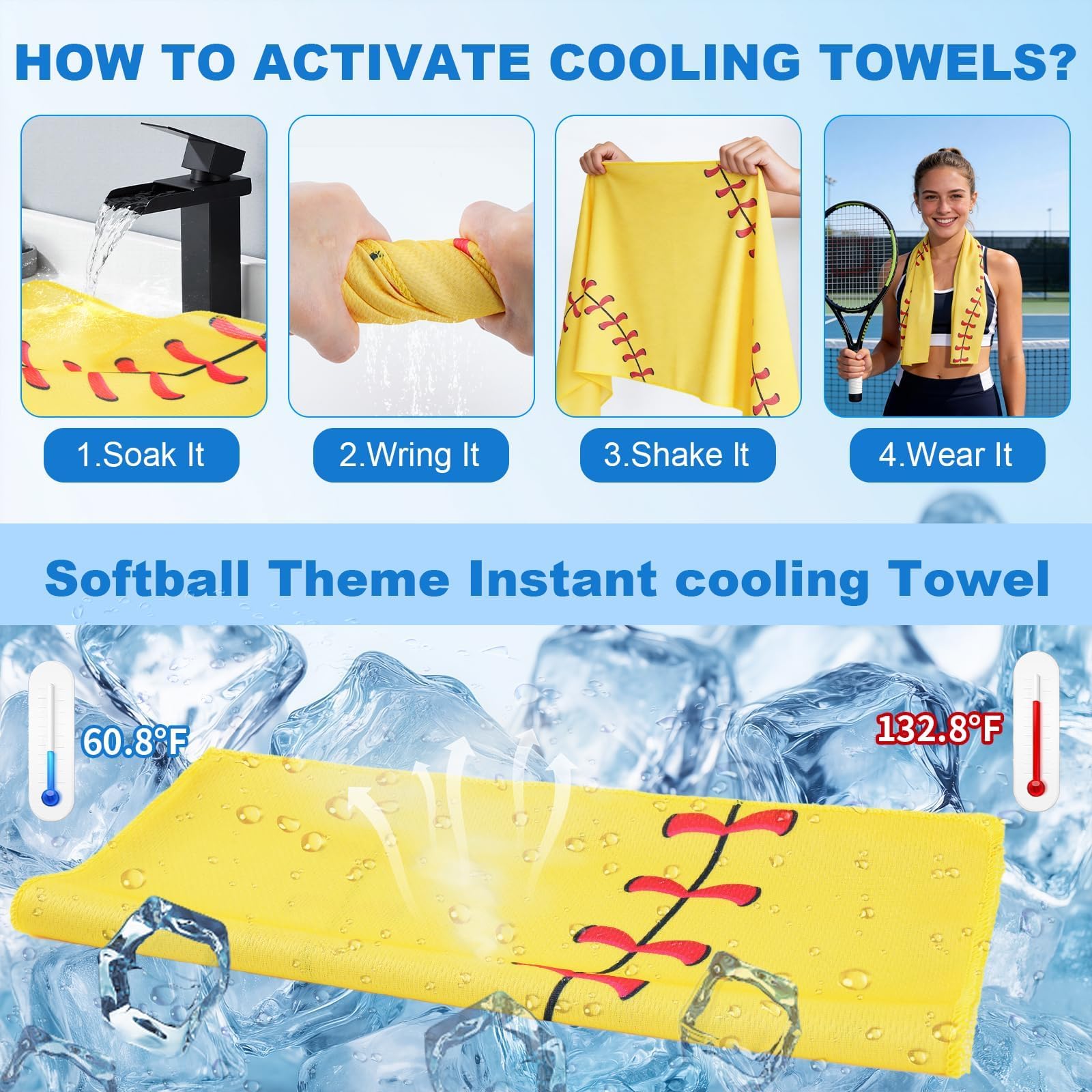 24-teiliges Softball-Team-Geschenk-Set, enthält 12 Softball-Kühltücher und 12 tragbare Ventilatoren, 101,6 x 30,5 cm, Workout-Sport-Handtücher, Mini-Handventilator für Sport-Partygeschenke