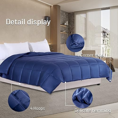 Miniatura 5 de NEXHOME PRO Edredón refrescante de viscosa de bambú, tamaño Queen, color azul marino, ligero, orgánico, natural, edredón fresco para dormir con