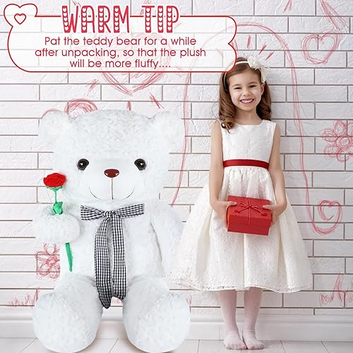 Miniatura 3 de MiniInflat Oso de peluche gigante de 39 pulgadas con lazo de cinta, rosa, suave, para niños, novia, cumpleaños (vino)