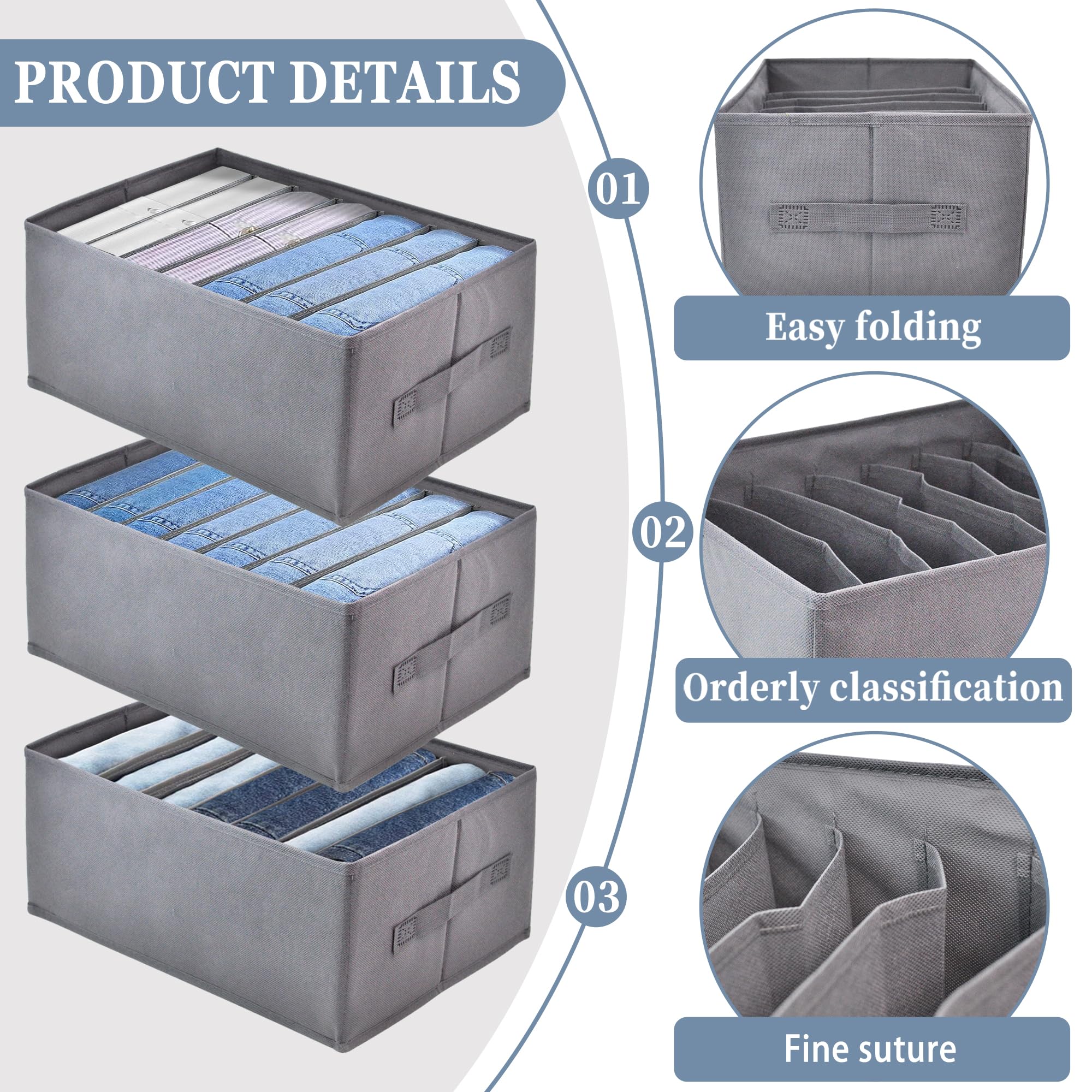 ROLLWAY 6 Pezzi Organizer Armadio Salvaspazio, Organizer Armadio Pieghevole Organizzatore Armadio Robusto Contenitori per armadio per Jeans, Pantaloni, Maglione -35x25x17cm (6 medie)
