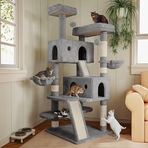 MUTICOR Torre grande de 66 pulgadas para gatos grandes de interior, perchas de felpa acogedorascondominios de sisalpostes rascadores de sisalhamaca