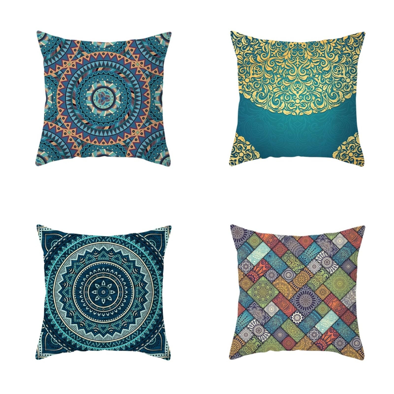 Cushion Covers Blue Yellow Green Pillow Cases 4 Pack Sofa Cushions 40x40cm