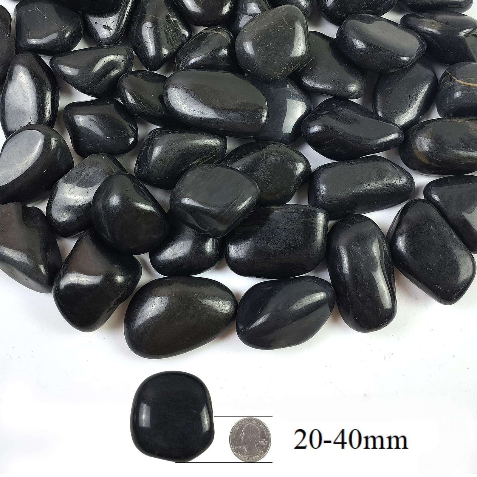 SHIZWU 4.5kg Black Polished Pebbles 20-40mm, Decorative Stones for Plant Pots Vases, Fish Tanks - Image 2