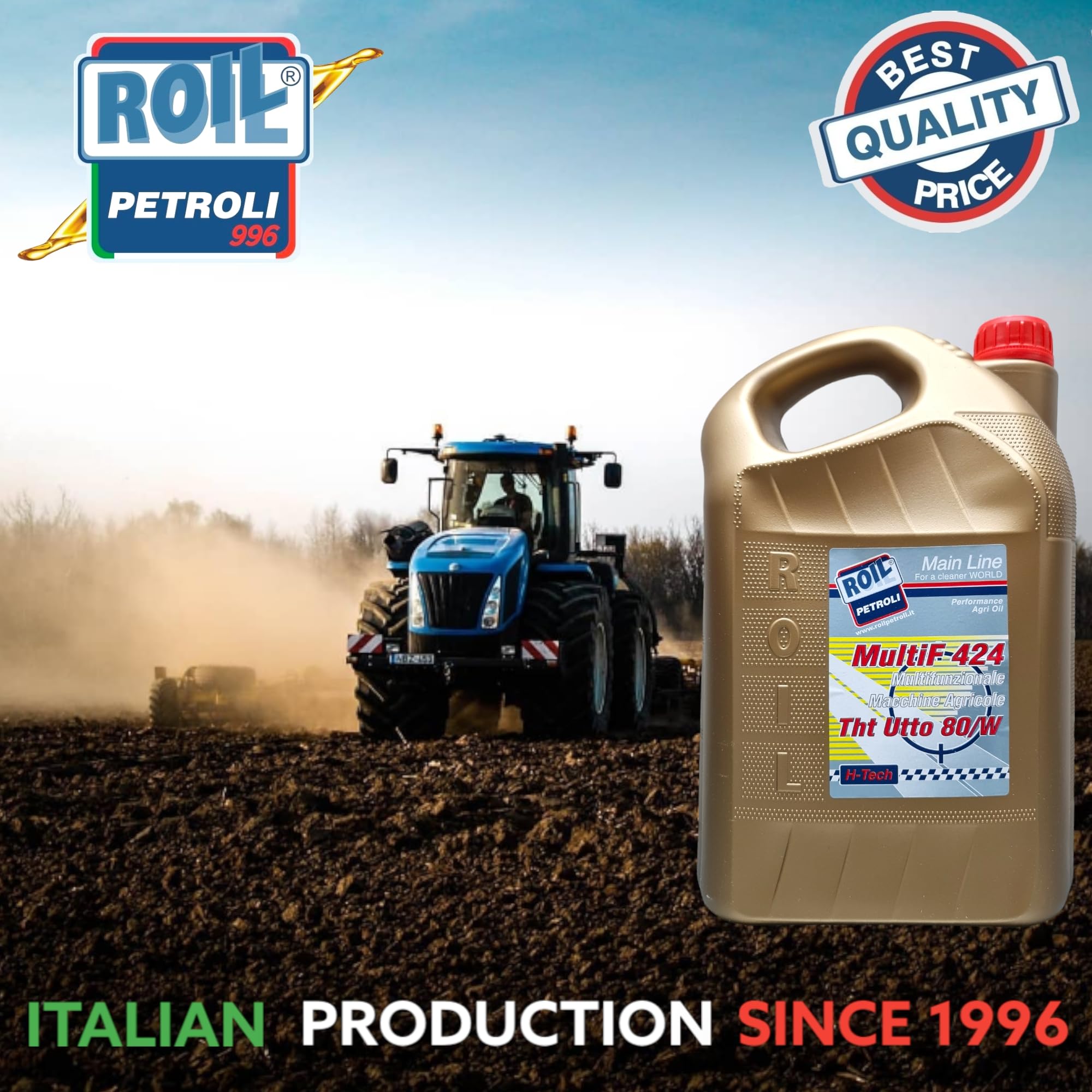 Roil UTTO 424 THT 80W - Olio per la lubrificazione di organi di trasmissioni, impianti Idraulici, Freni e frizioni in Bagno d’Olio di macchinari agricoli e Movimento Terra. (5 Litri)