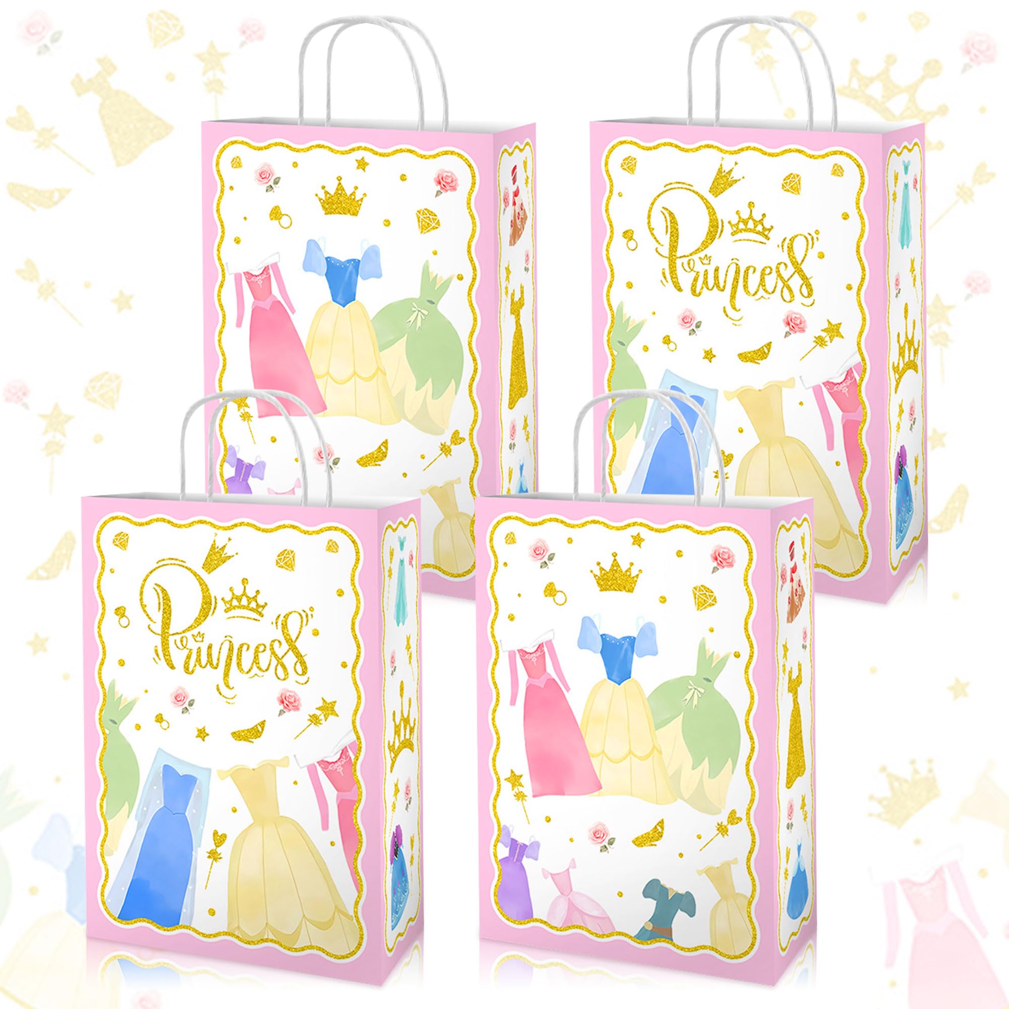 12 PCS Castle Princess Candy Favor Bags with Handles Princess Castle Favor Treat Goodies Bags for Princess Party Decorations Baby Shower Wedding Supplies