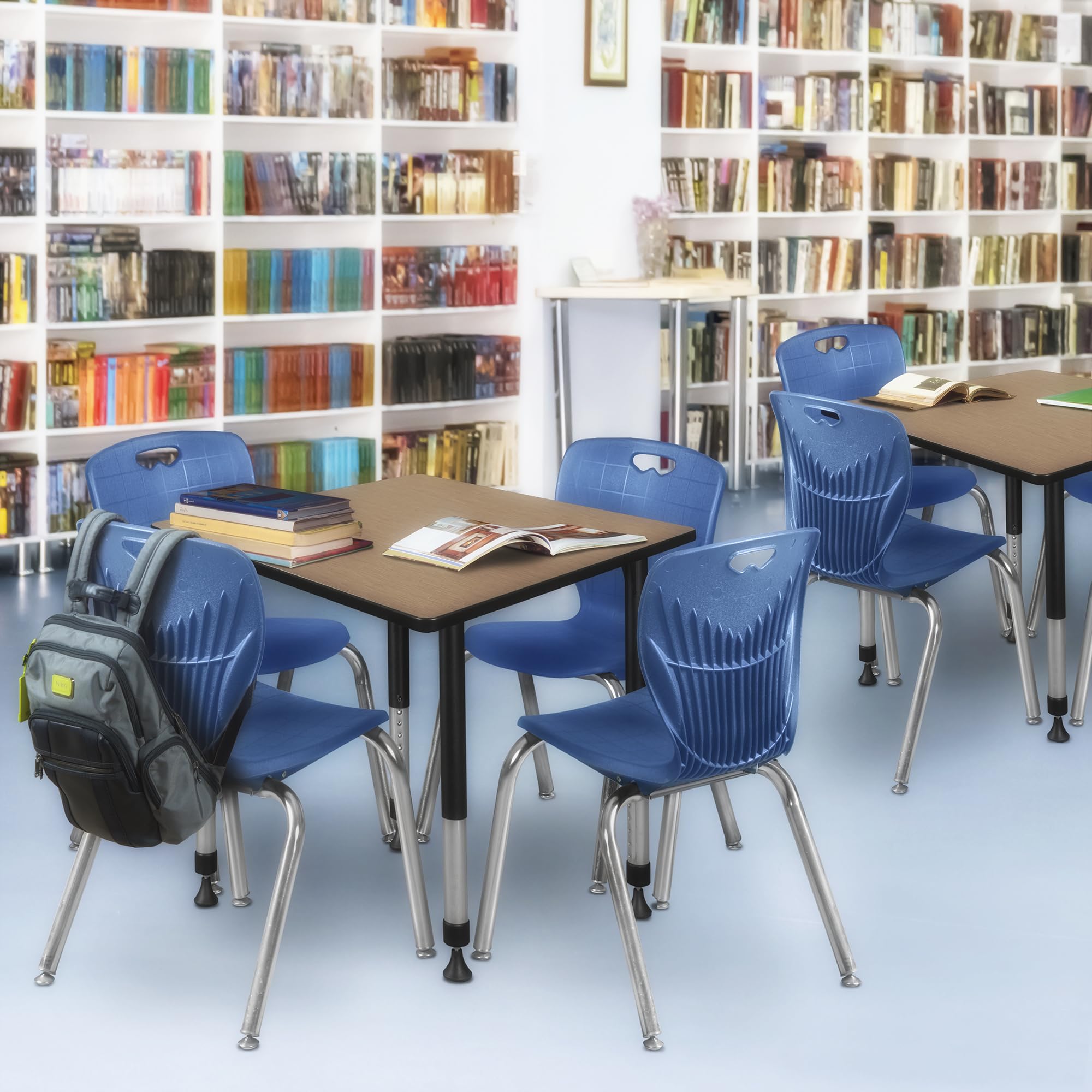 Regency Kee 36 in. Square Height Adjustable Classroom Activity Table- Noble Oak Top & Black Base