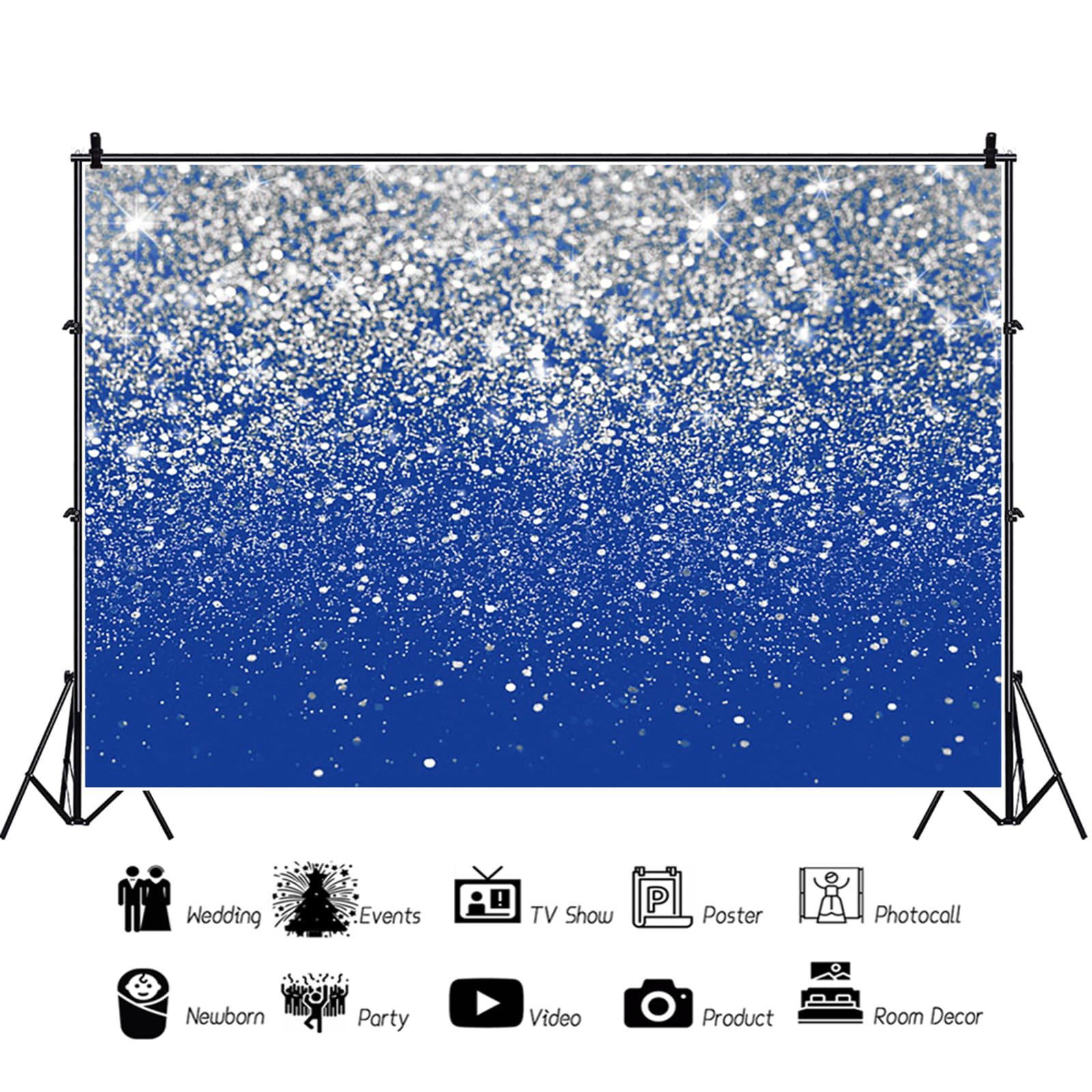 Fond de Paillettes 3x2,5 m, Paillettes Bleues Particules argentées Thème de rêve Fond de Photographie en Vinyle Anniversaire Mariage Graduation Ball Party, Fond de Studio Photo